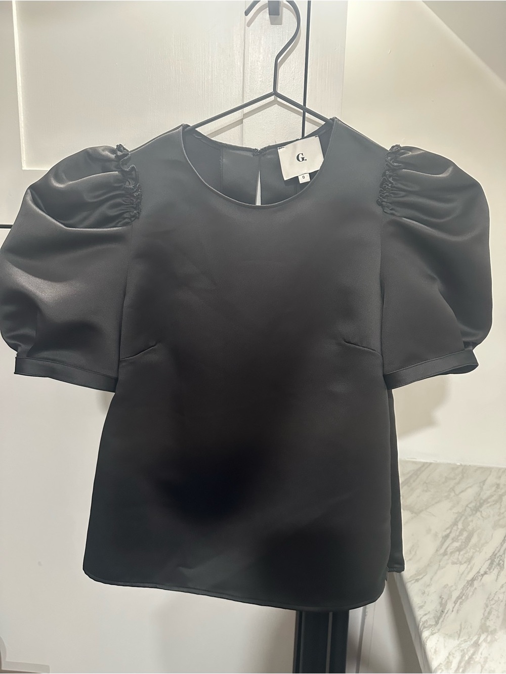 Black Puff Sleeve Satin Top